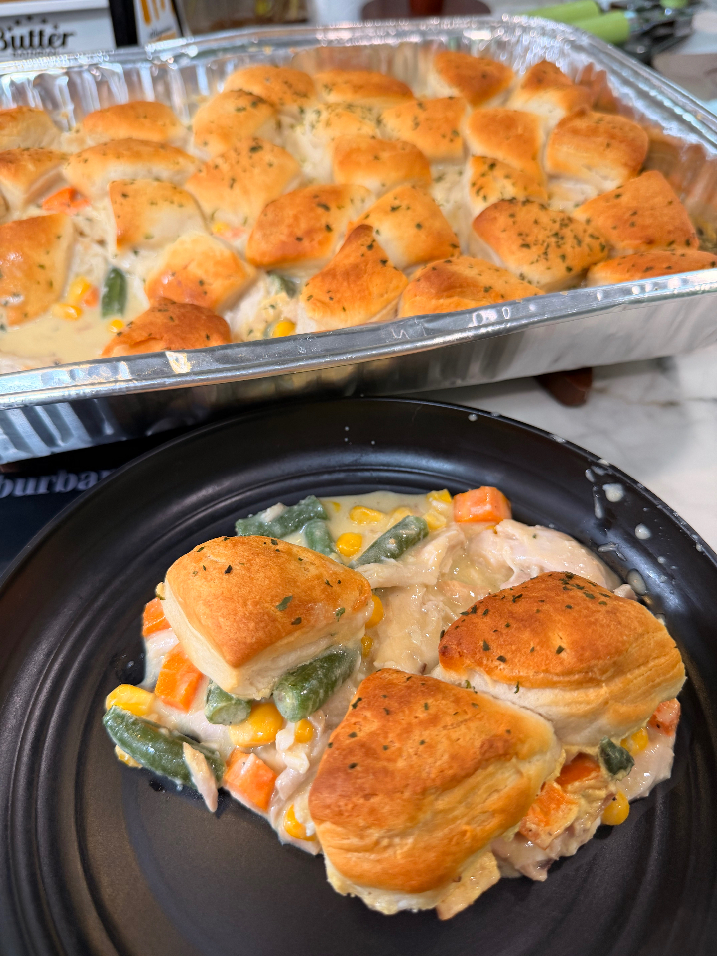 Lazy Biscuit Chicken Pot Pie Casserole