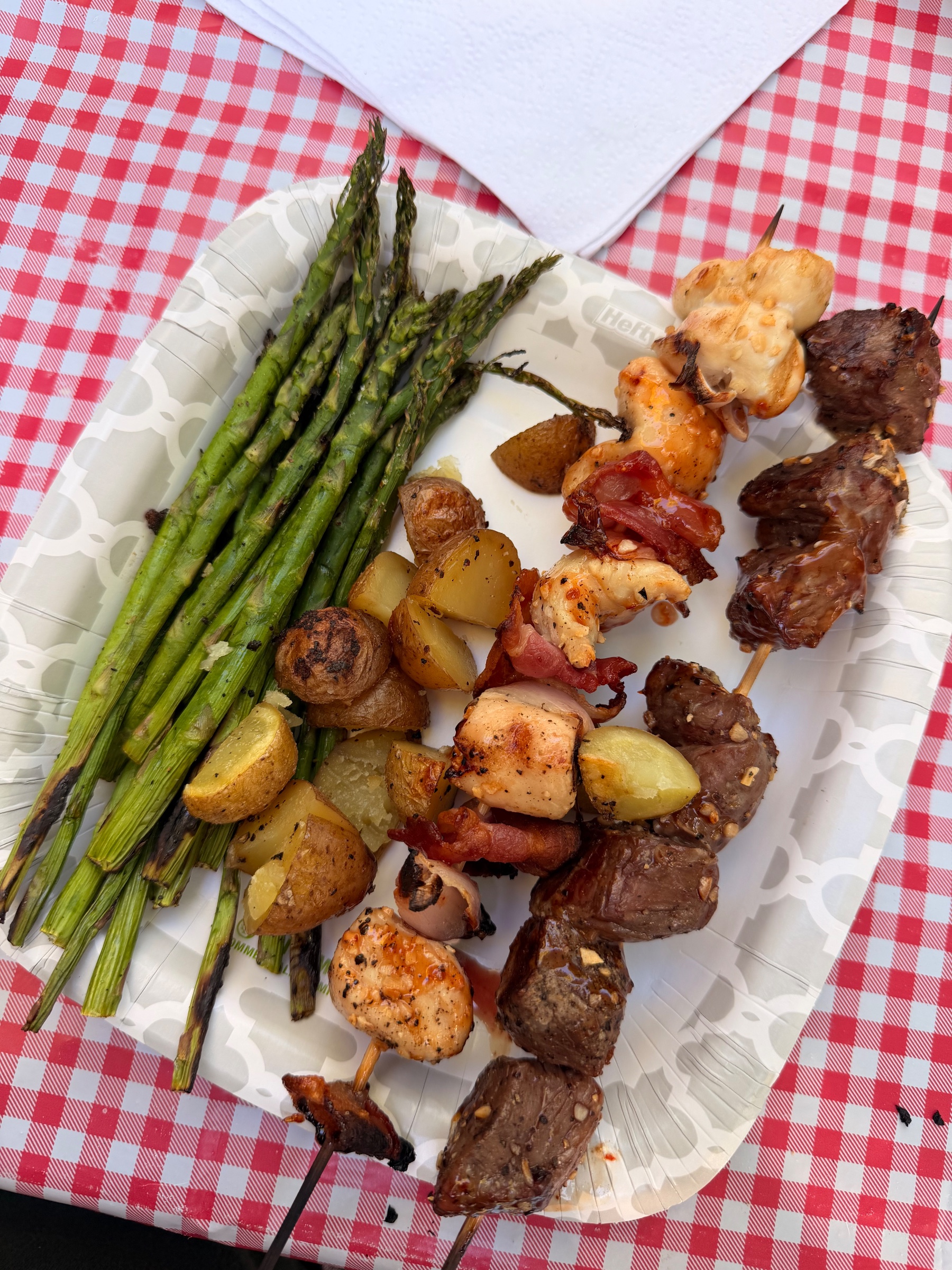 Sweet Chili Chicken and Steak Kebabs with Foil Potatoes